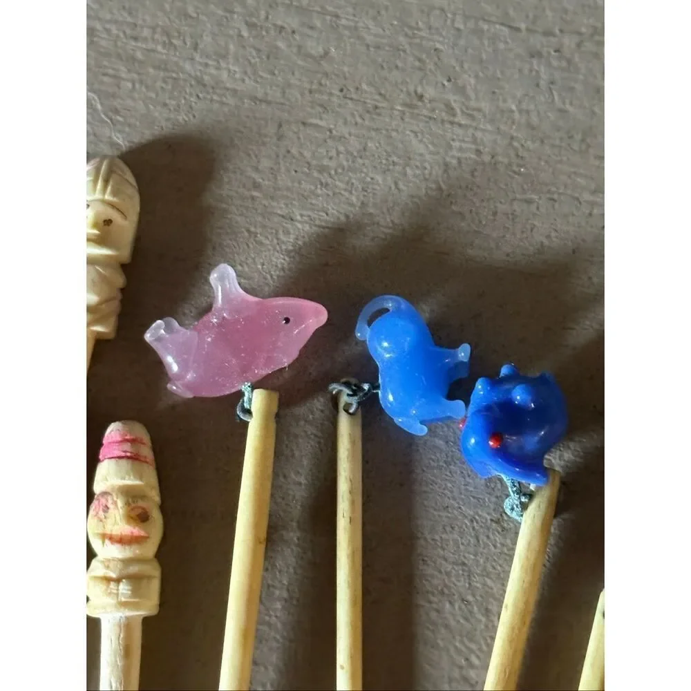 Vintage hand carved cocktail picks